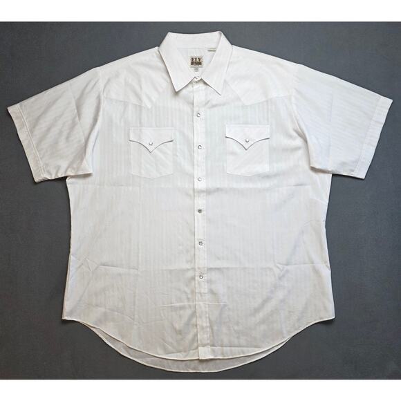 Fly Cattleman Western Pearl Snap Shirt 18.5 Mens XXL 2X Solid White Short Sleeve - Picture 2 of 9